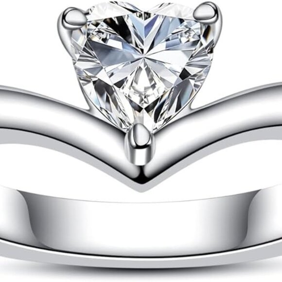 0.6cttw Heart Cut Moissanite D Color VVS1 Clarity Silver Wedding Ring - Picture 2 of 6